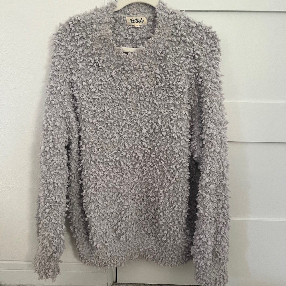 listicle purple knit fuzzy sweatshirt size small